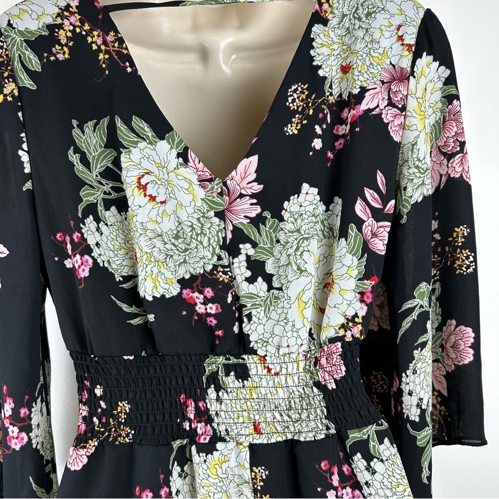 Maurices Dark Floral Babydoll Mini Dress sz XS Dark Romantic Fairy - Picture 7 of 13